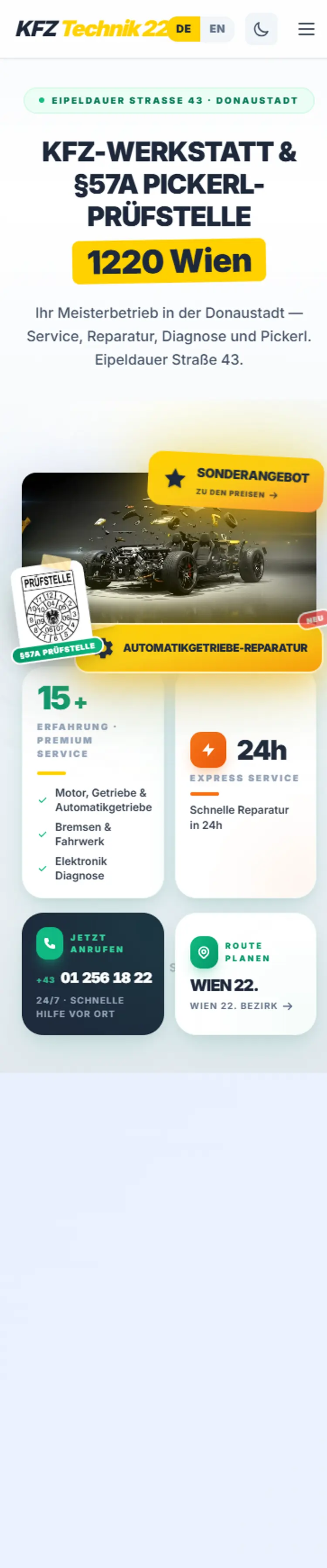Website von KFZ Technik 22 — mobile Ansicht, scrollbar