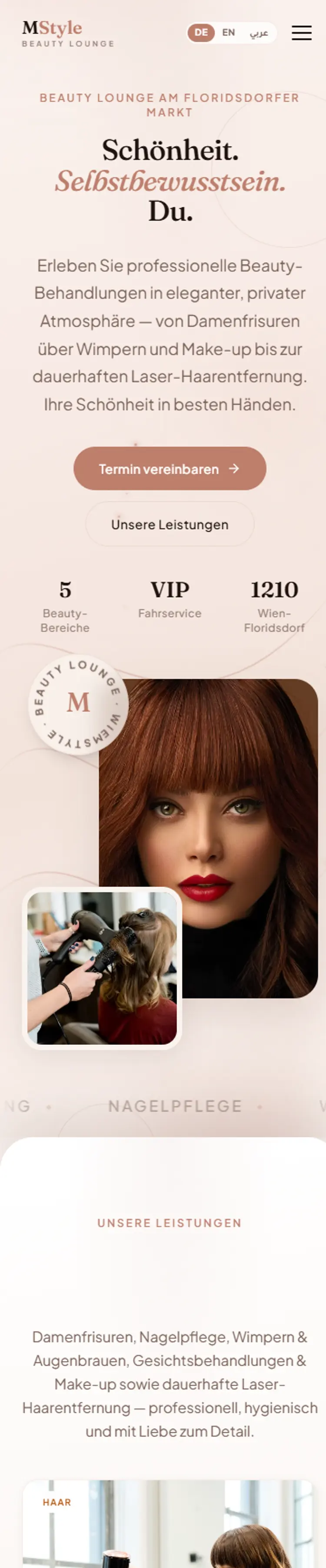 Website von MStyle Beauty Lounge — mobile Ansicht, scrollbar